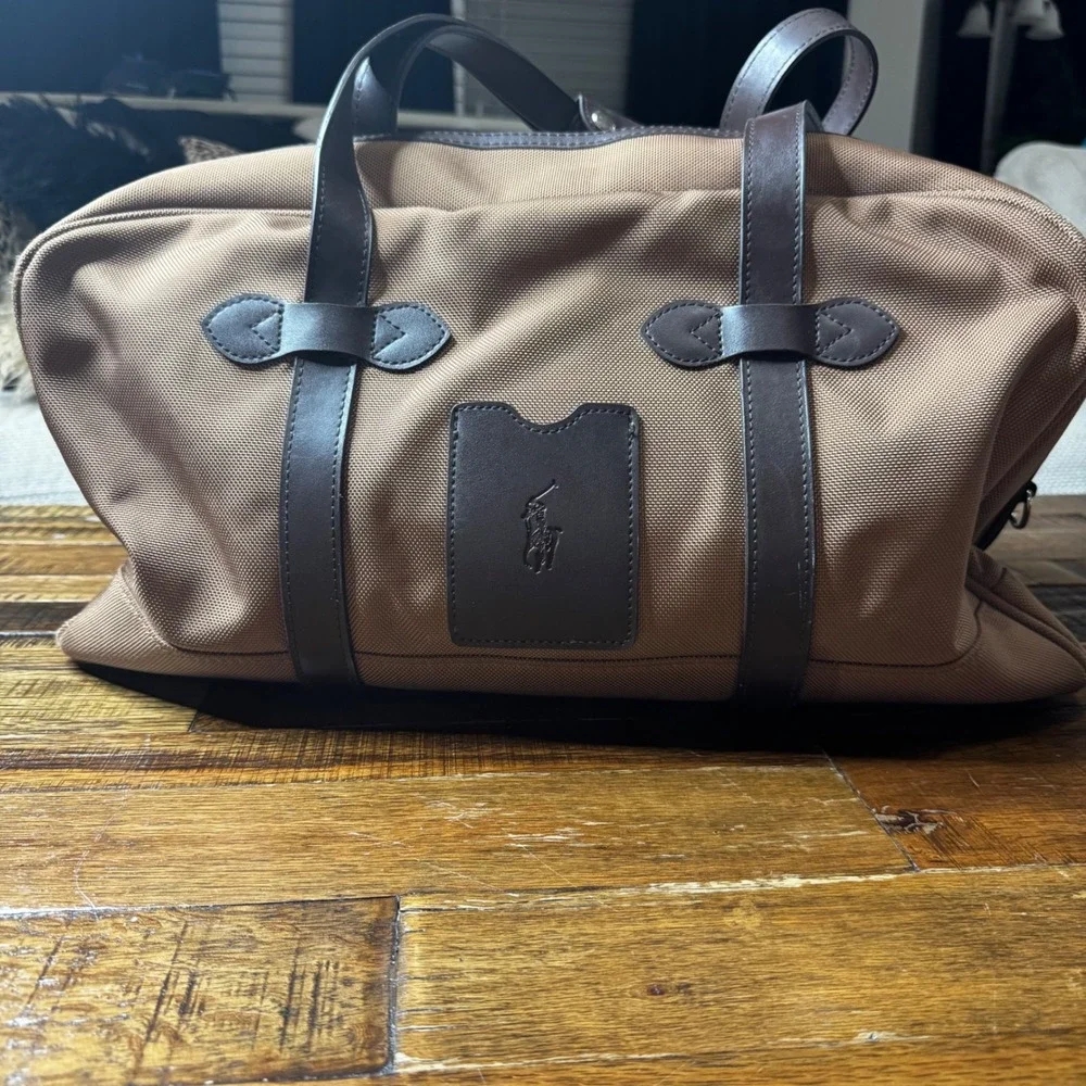 Vintage Polo Ralph Lauren Canvas Brown Leather Duffle Bag Weekender Travel Bag